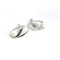 Mikimoto Estate Akoya Pearl Mens Cufflinks Sterling Silver 6.7 mm
