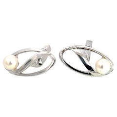 Mikimoto Estate Akoya Pearl Mens Cufflinks Sterling Silver 6.7 mm