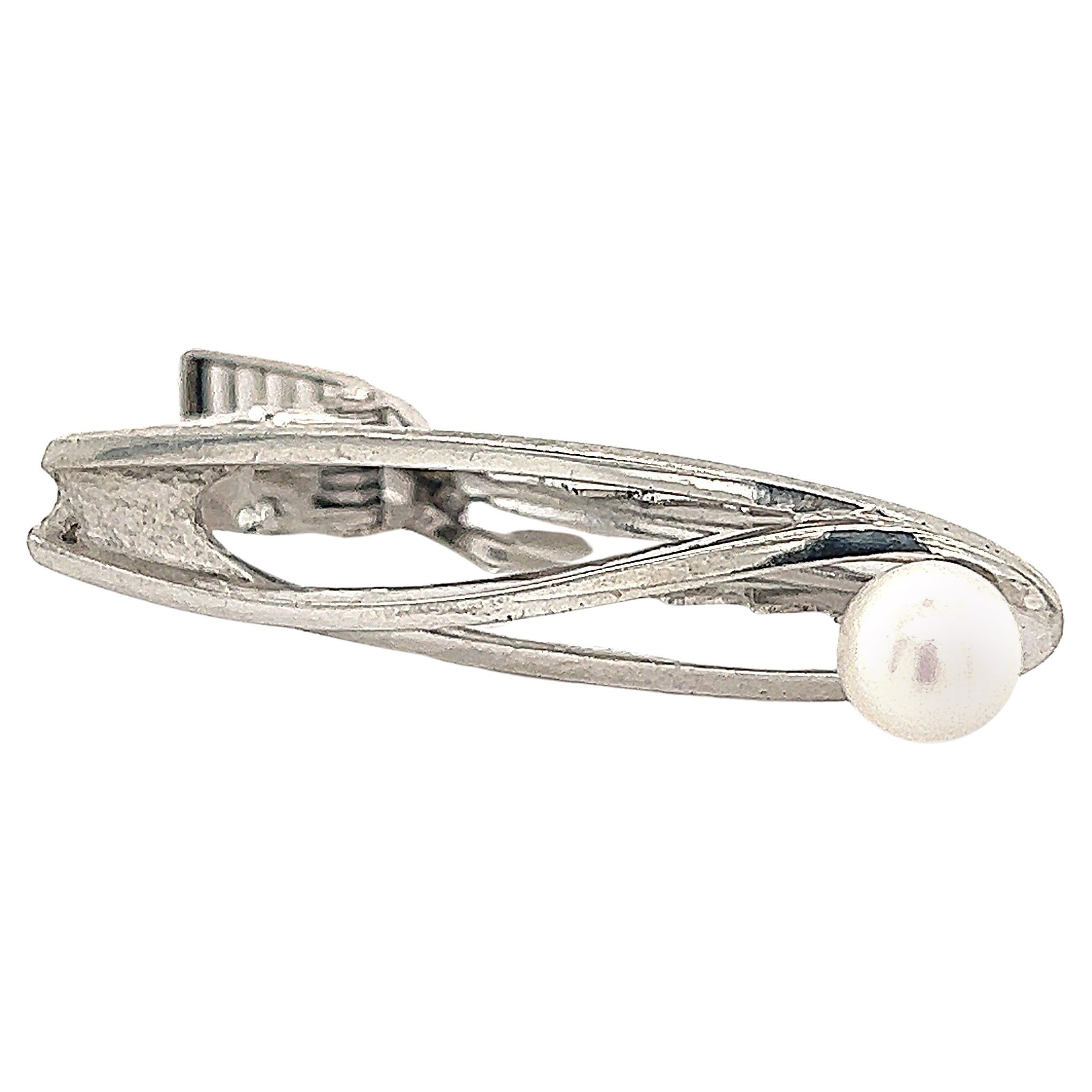 Mikimoto Estate Akoya Pearl Men's Tie Clasp Silver 7 mm 5.3 Grams