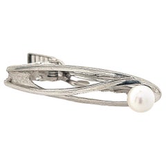 Mikimoto Estate Akoya Pearl Men's Tie Clasp Silver 7 mm 5.3 Grams