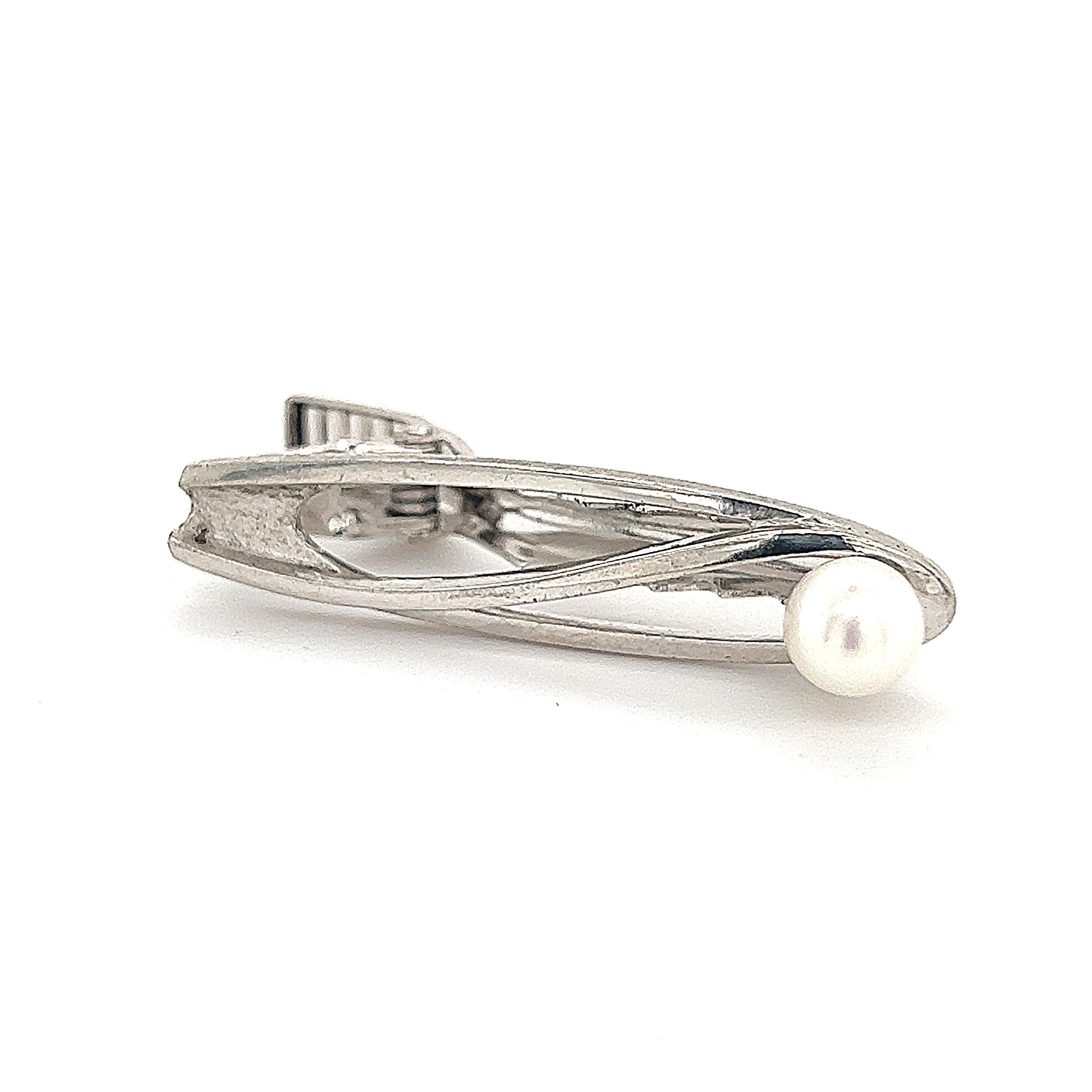 Mikimoto Estate Akoya Pearl Men's Tie Clasp Silver 7 mm 5.3 Grams For Sale 3