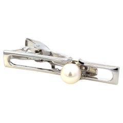 Mikimoto Estate Akoya Pearl Mens Tie Clip 7 mm Silver