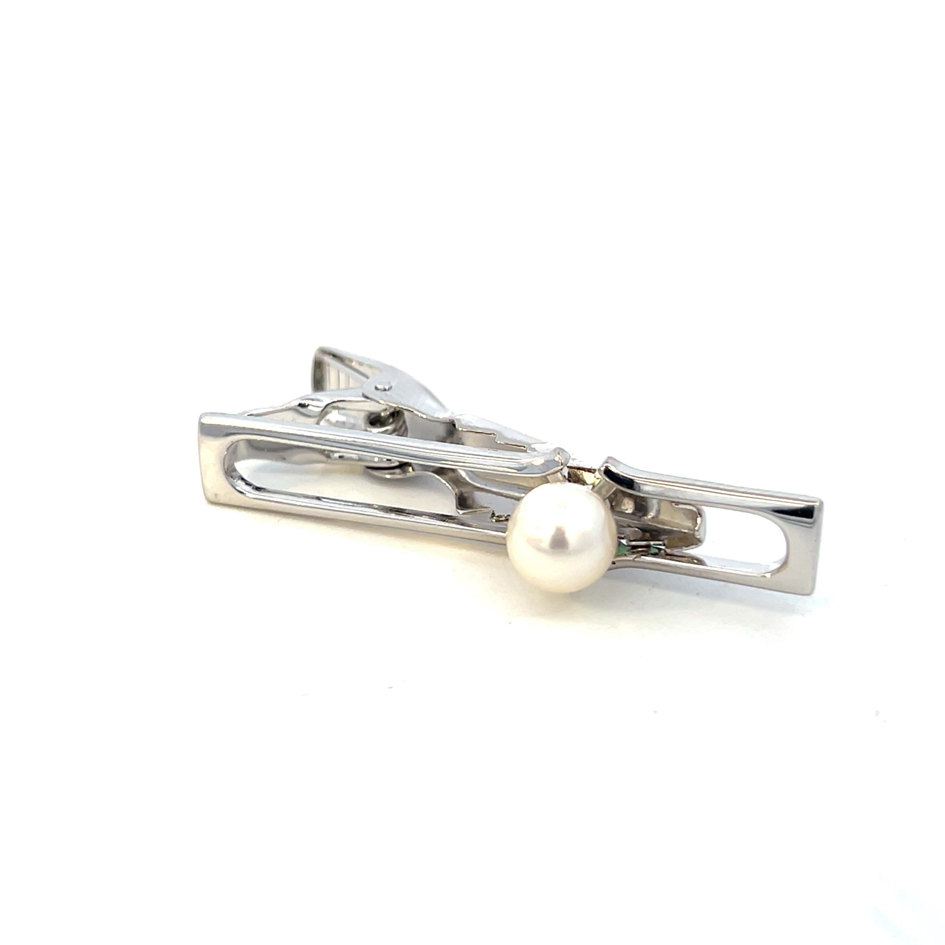 Mikimoto Estate Akoya Pearl Mens Tie Clip 7 mm Silver For Sale 1