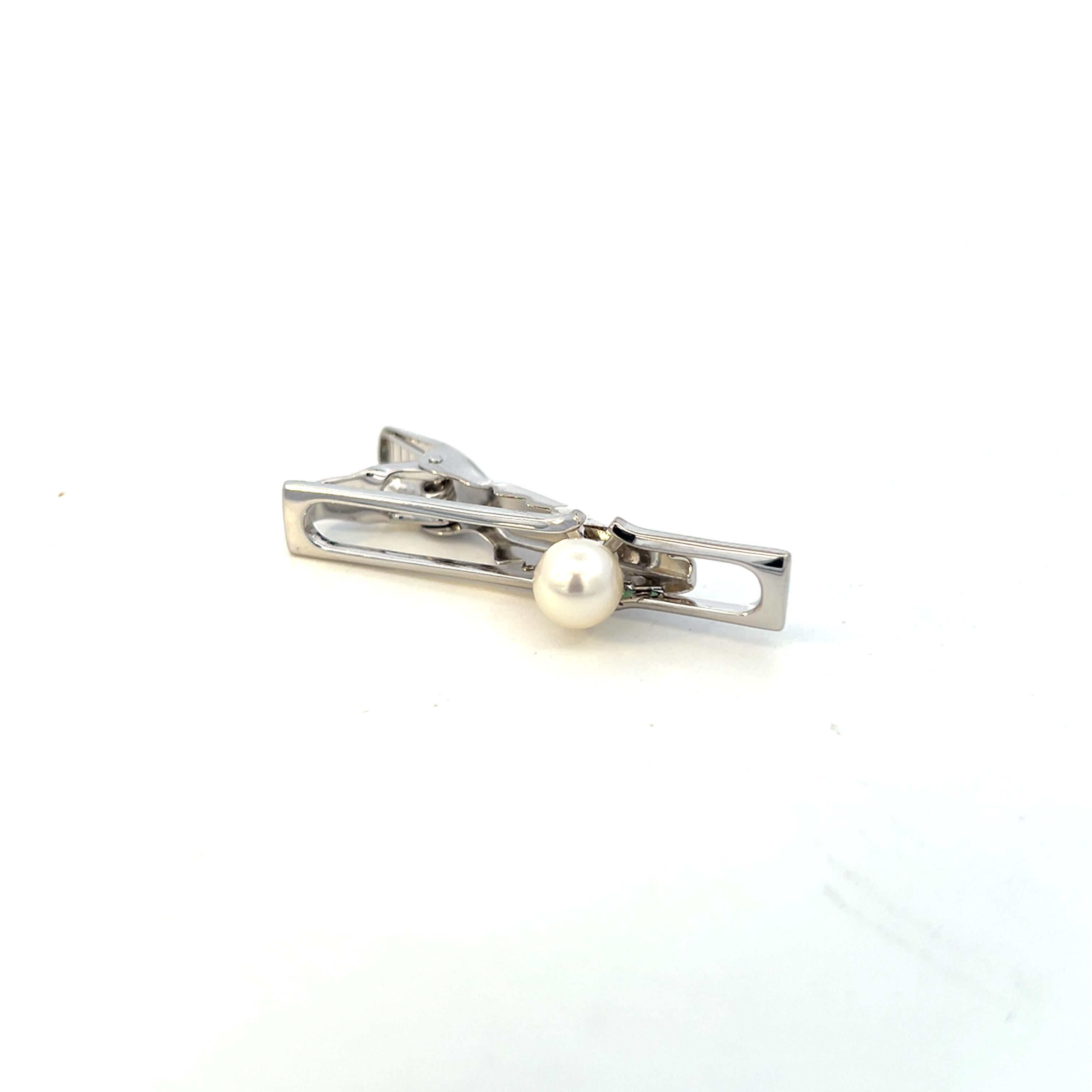 Mikimoto Estate Akoya Pearl Mens Tie Clip 7 mm Silver For Sale 2