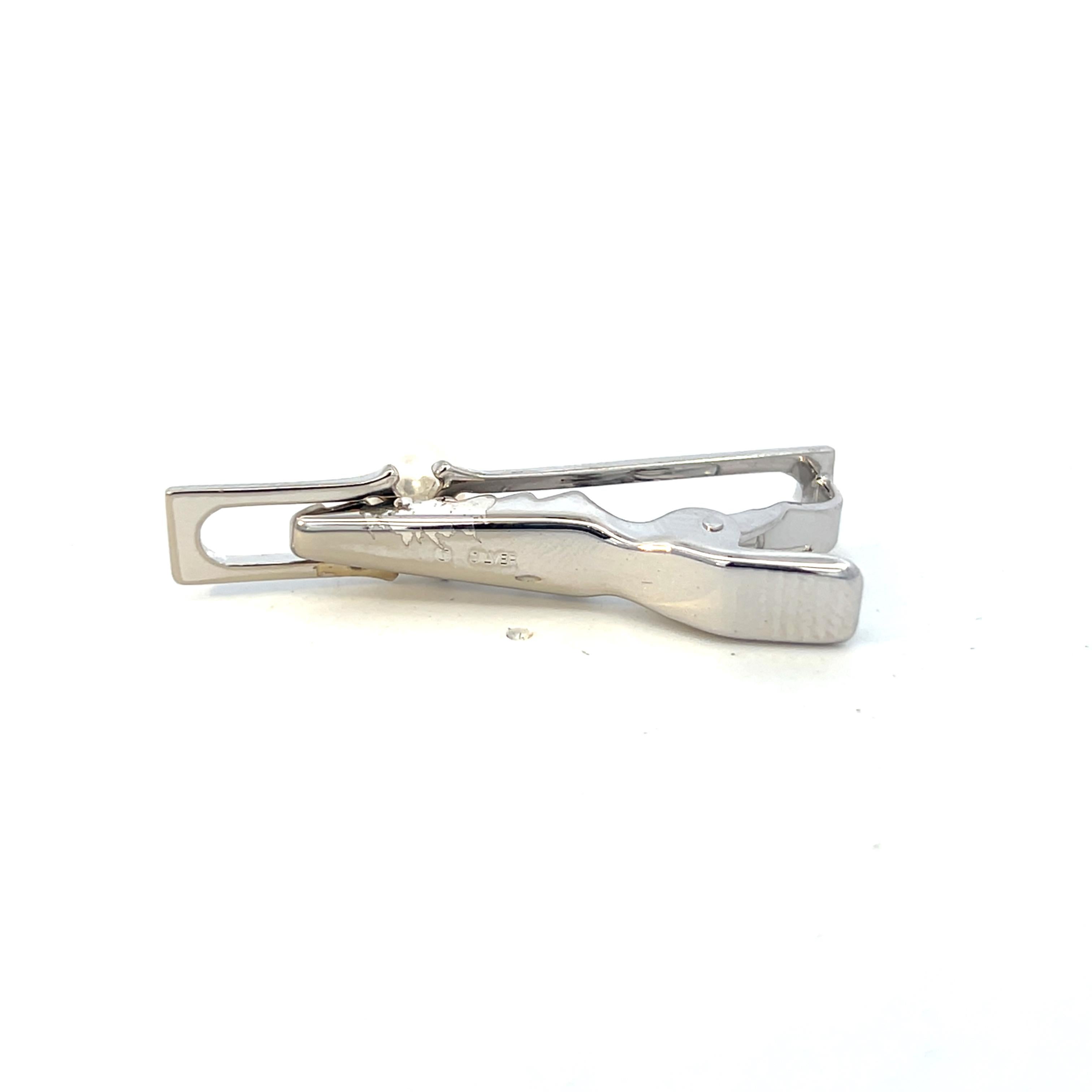 Mikimoto Estate Akoya Pearl Mens Tie Clip 7 mm Silver For Sale 3
