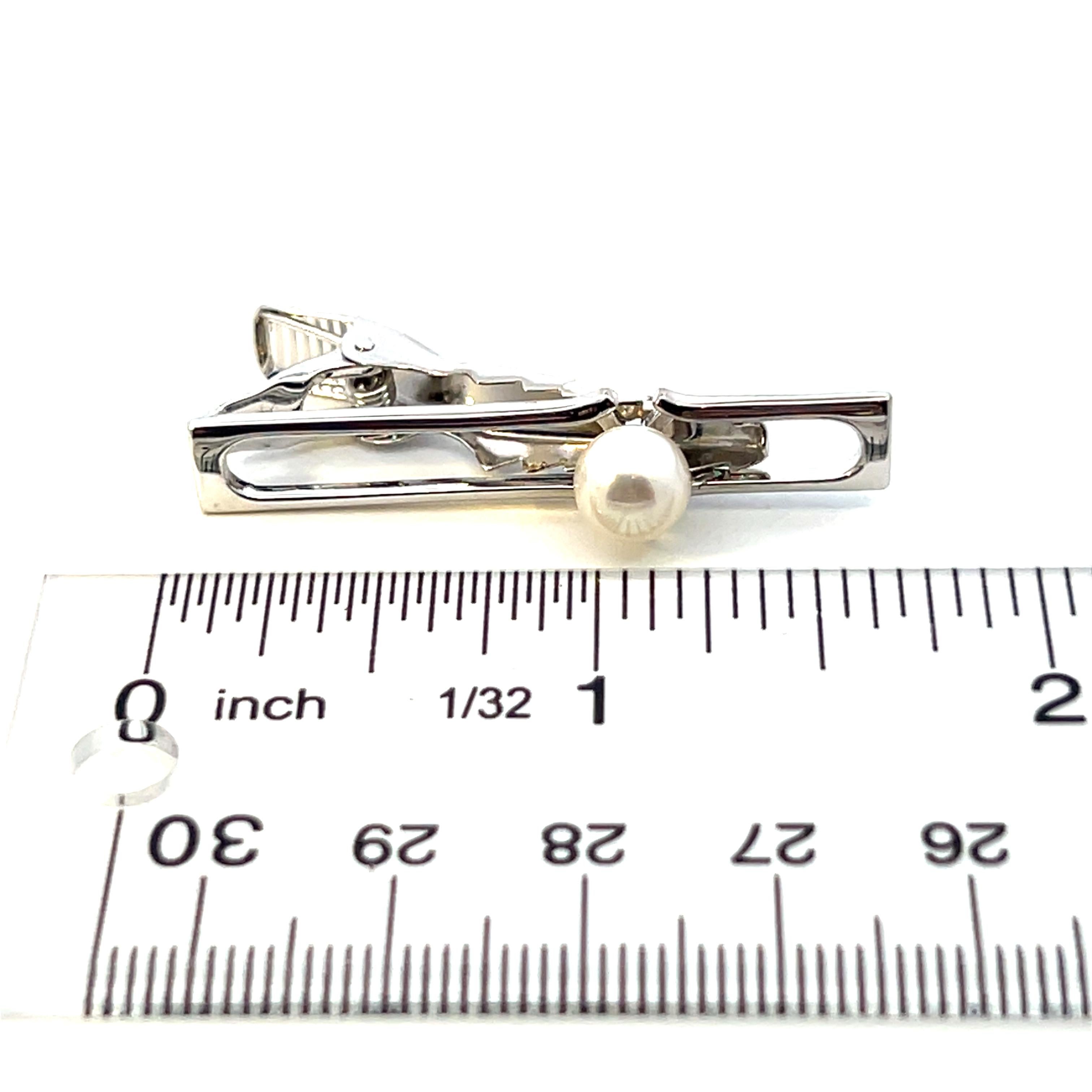 Mikimoto Estate Akoya Pearl Mens Tie Clip 7 mm Silver For Sale 4