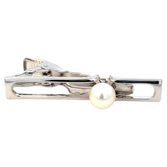 Mikimoto Estate Akoya Pearl Mens Tie Clip 7 mm Silver