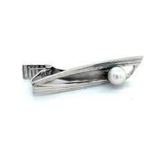Mikimoto Estate Akoya Pearl Mens Tie Clip 7 mm A. Silver