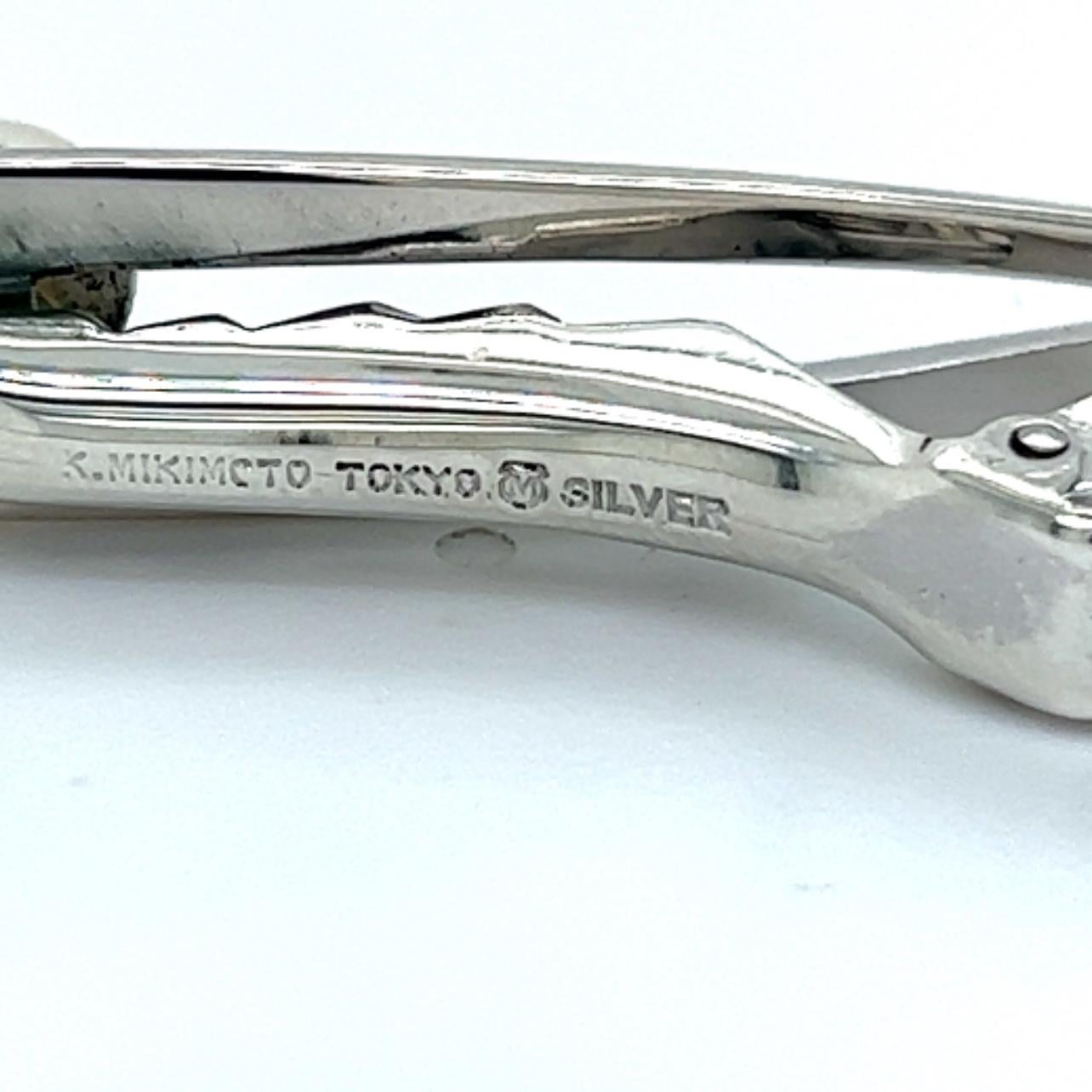Mikimoto Estate Akoya Pearl Mens Tie Clip 7 mm Sterling Silver  en vente 1