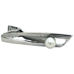 Mikimoto Estate Akoya Pearl Mens Tie Clip 7 mm A. Silver