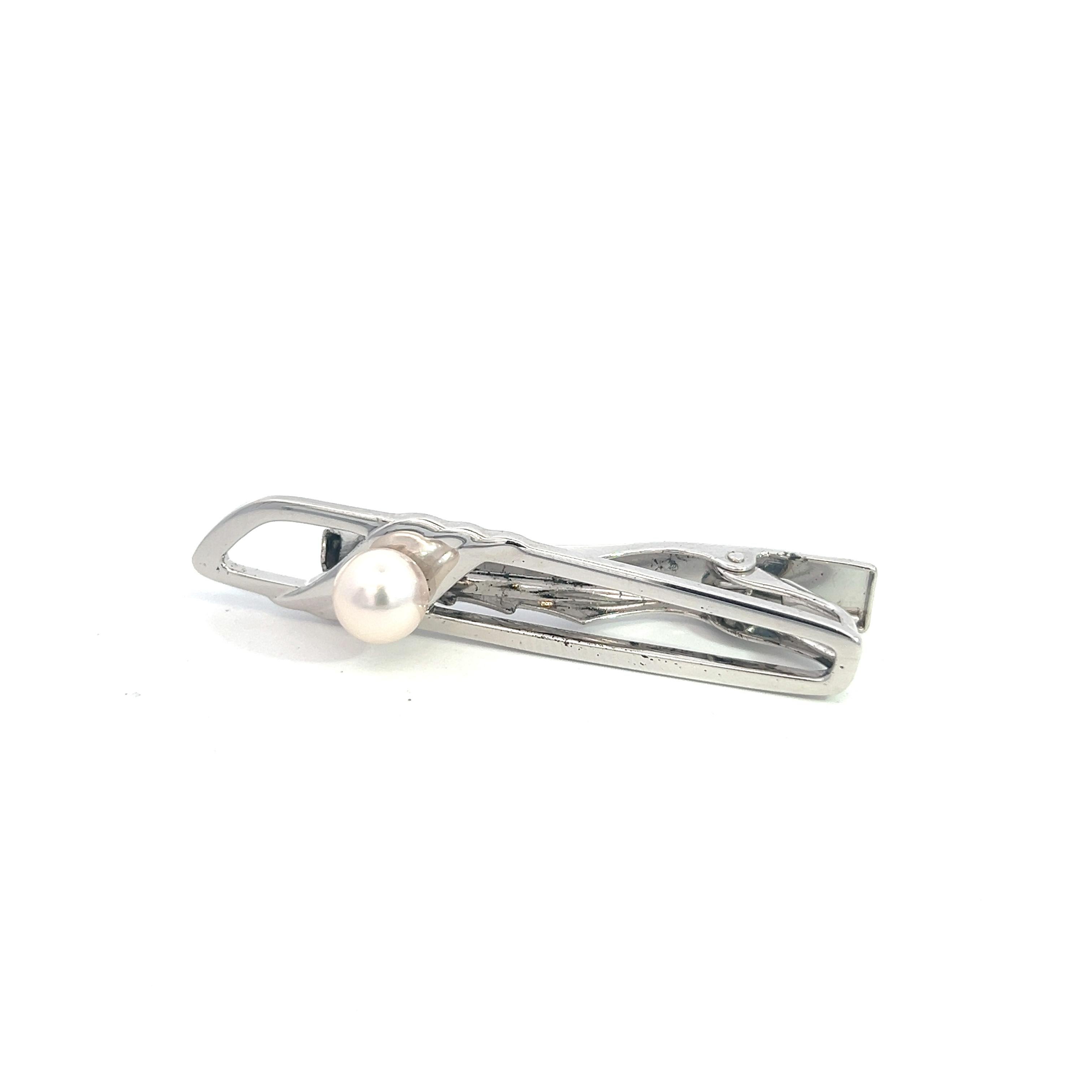 Alfiler de corbata para caballero Mikimoto Estate Akoya Pearl Plata 7,15 mm Corte de bola en venta
