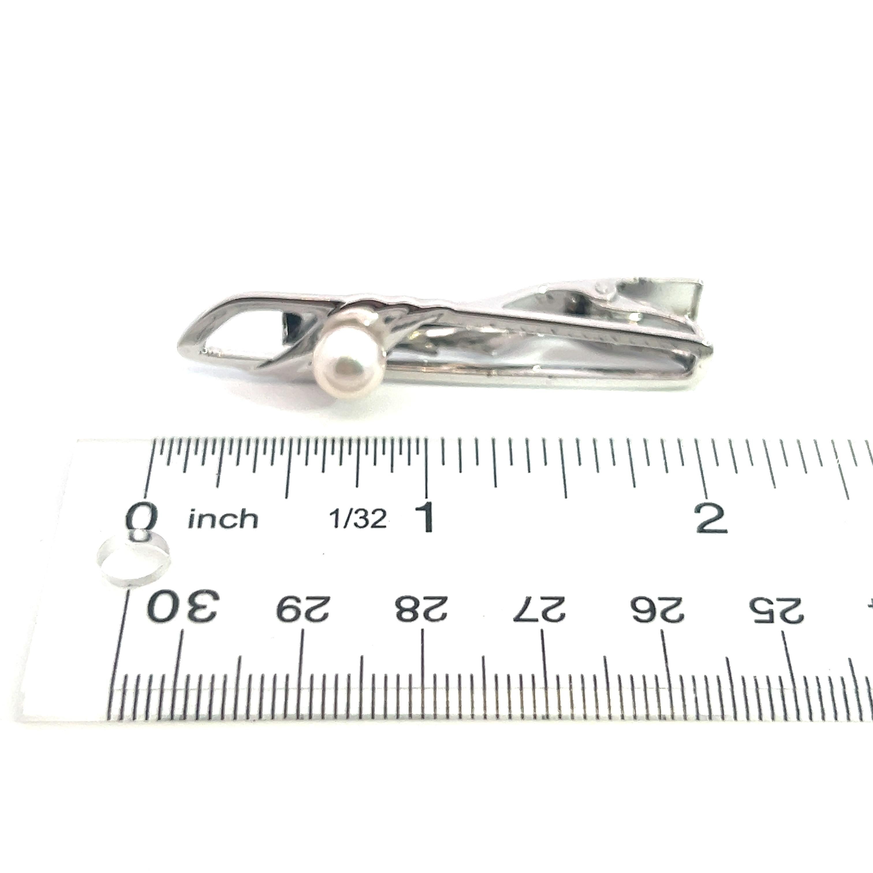 Alfiler de corbata para caballero Mikimoto Estate Akoya Pearl Plata 7,15 mm en venta 1