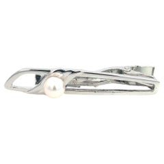 Mikimoto Estate Akoya Pearl Mens Tie Clip Silver 7.15 mm