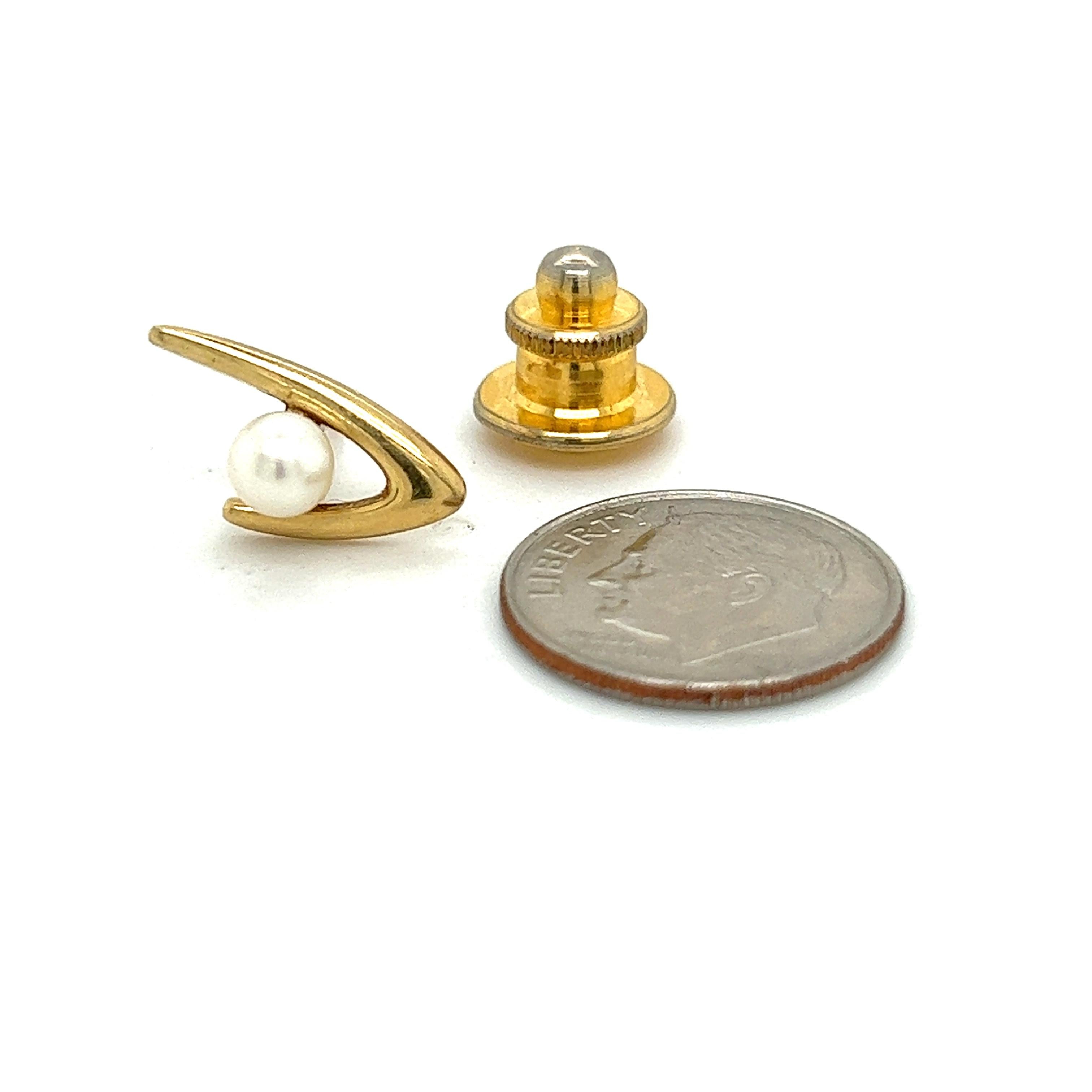 Alfiler de corbata para caballero Mikimoto Estate Akoya Pearl 14k Y Oro Corte de bola en venta