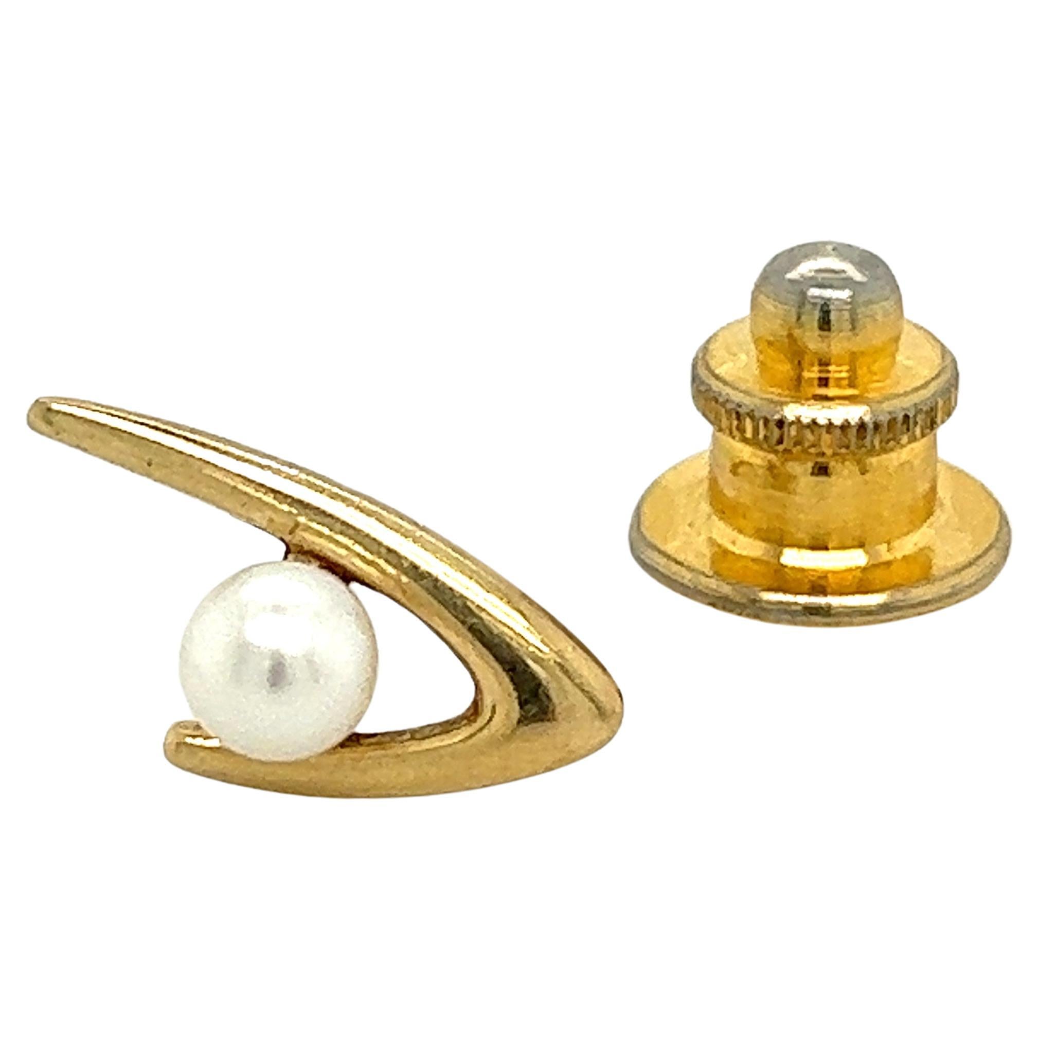 Mikimoto Estate Akoya Perle Herren Krawattennadel 14k Y Gold im Angebot