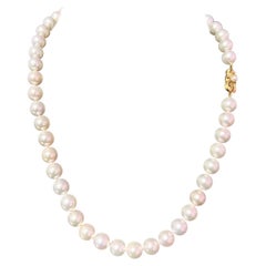 Mikimoto Estate Akoya Pearl Necklace 14k Gold 9 mm AAA Certified