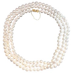 Mikimoto Estate Akoya Pearl Necklace 14k Yellow Gold Certified