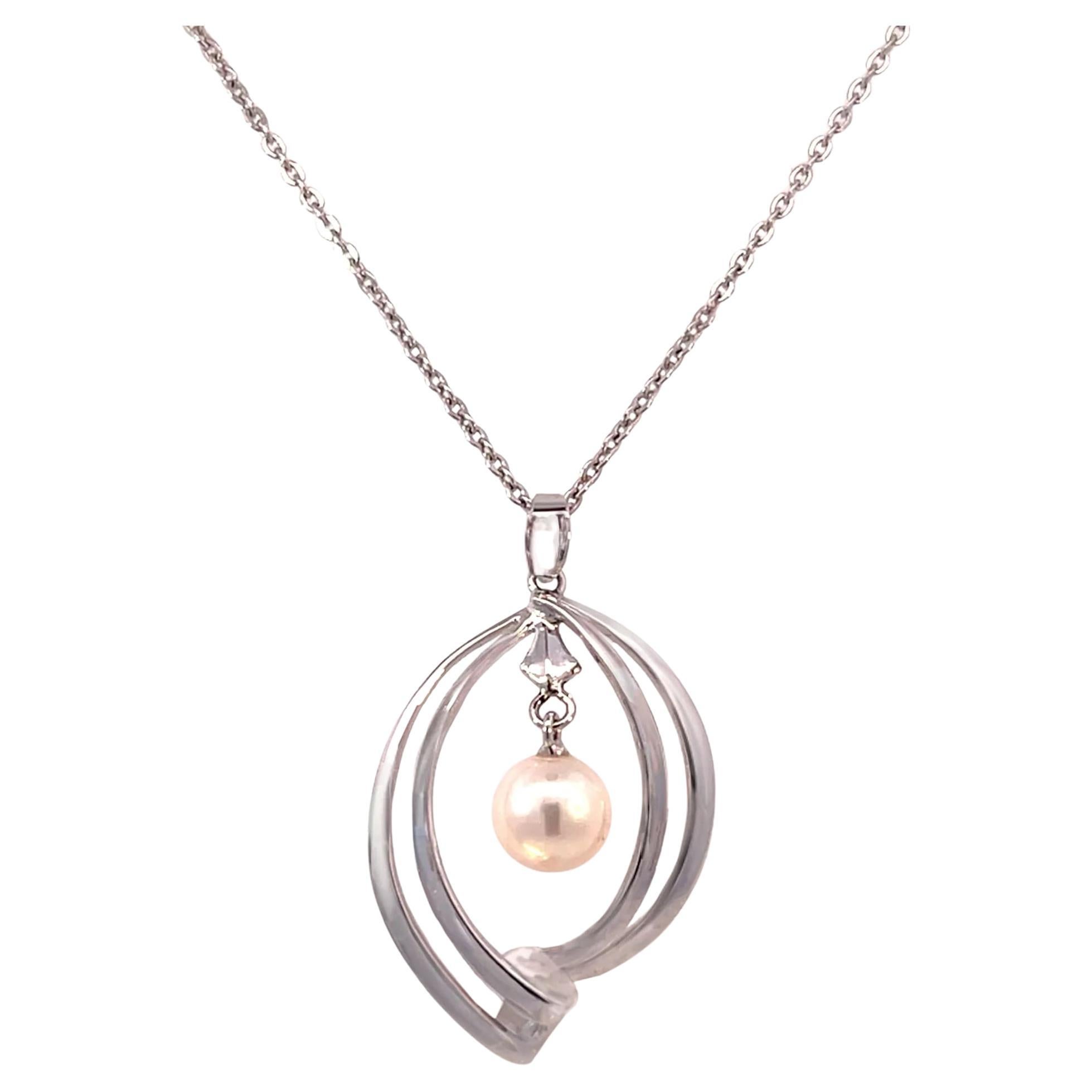 Mikimoto Estate Akoya Pearl Necklace 16" Sterling Silver 6.75 mm