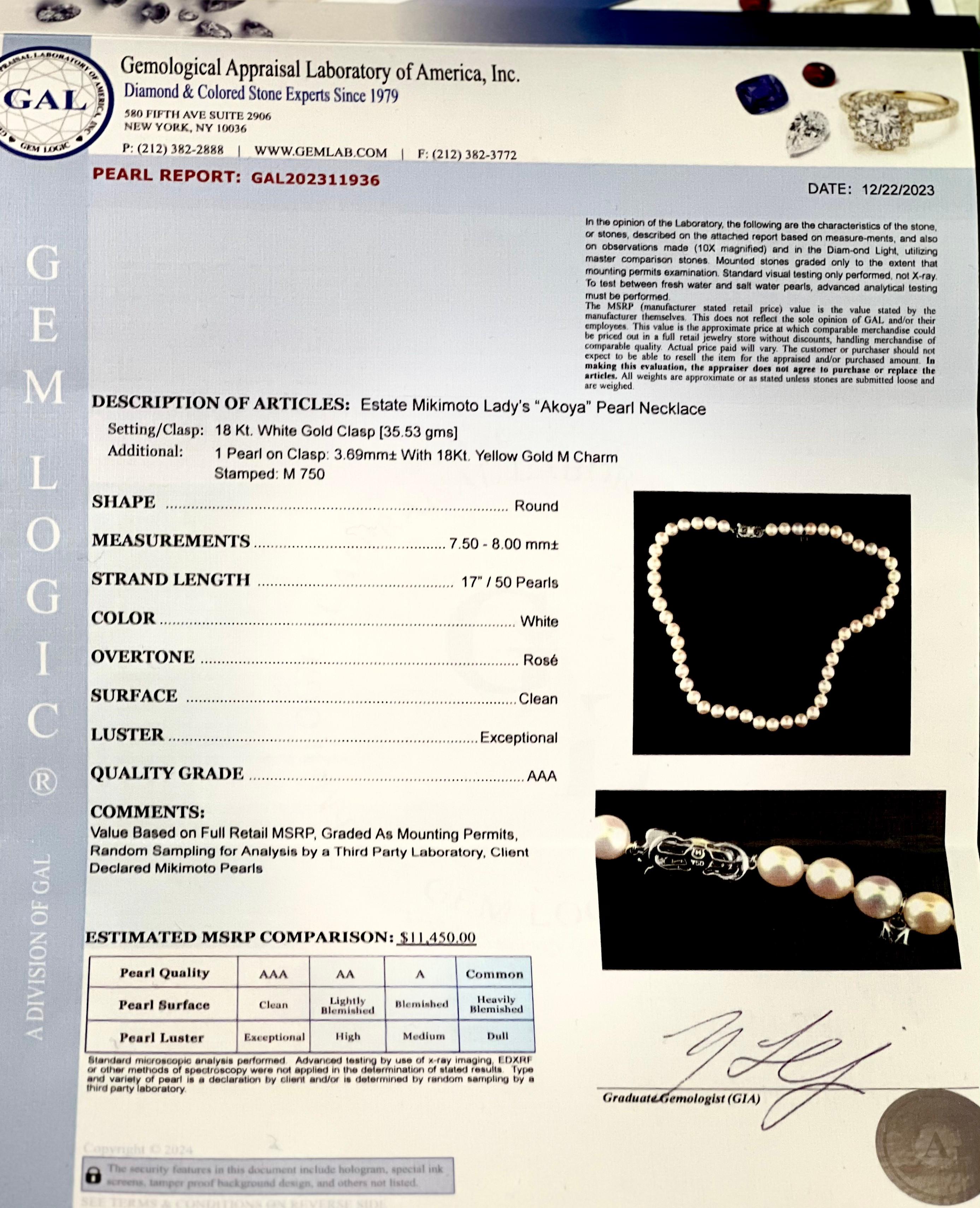 Mikimoto Estate Akoya Pearl Necklace 17