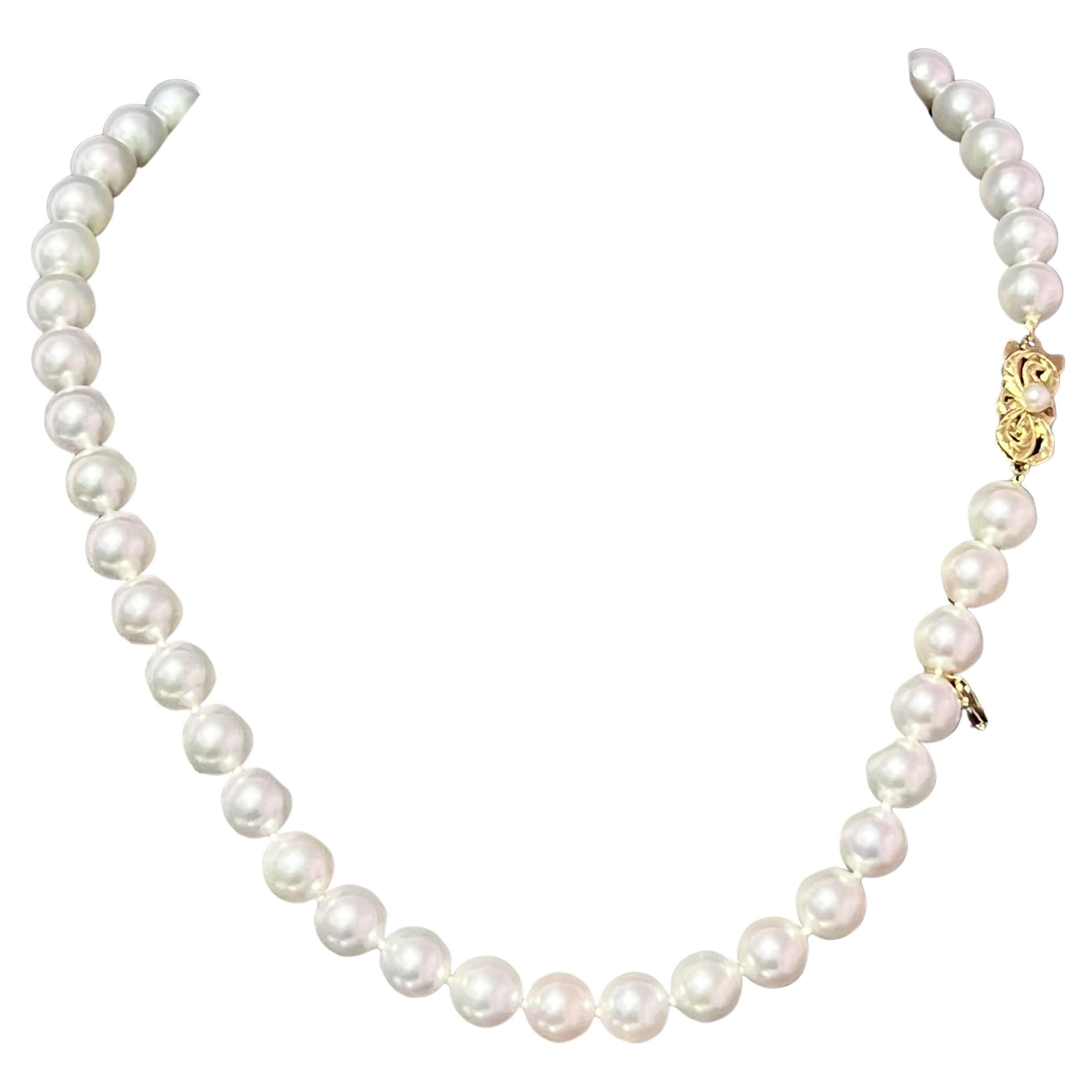 Mikimoto Estate Akoya Pearl Necklace 17" 18k Y Gold 8.5 mm Certified