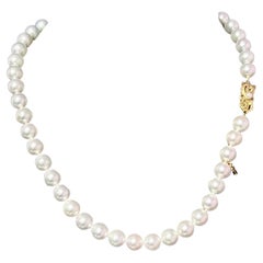 Mikimoto Estate Akoya Pearl Necklace 17" 18k Y Gold 8.5 mm Certified