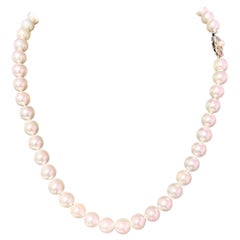 Vintage Mikimoto Estate Akoya Pearl Necklace 17.5" 18k W Gold 8.5 mm Certified