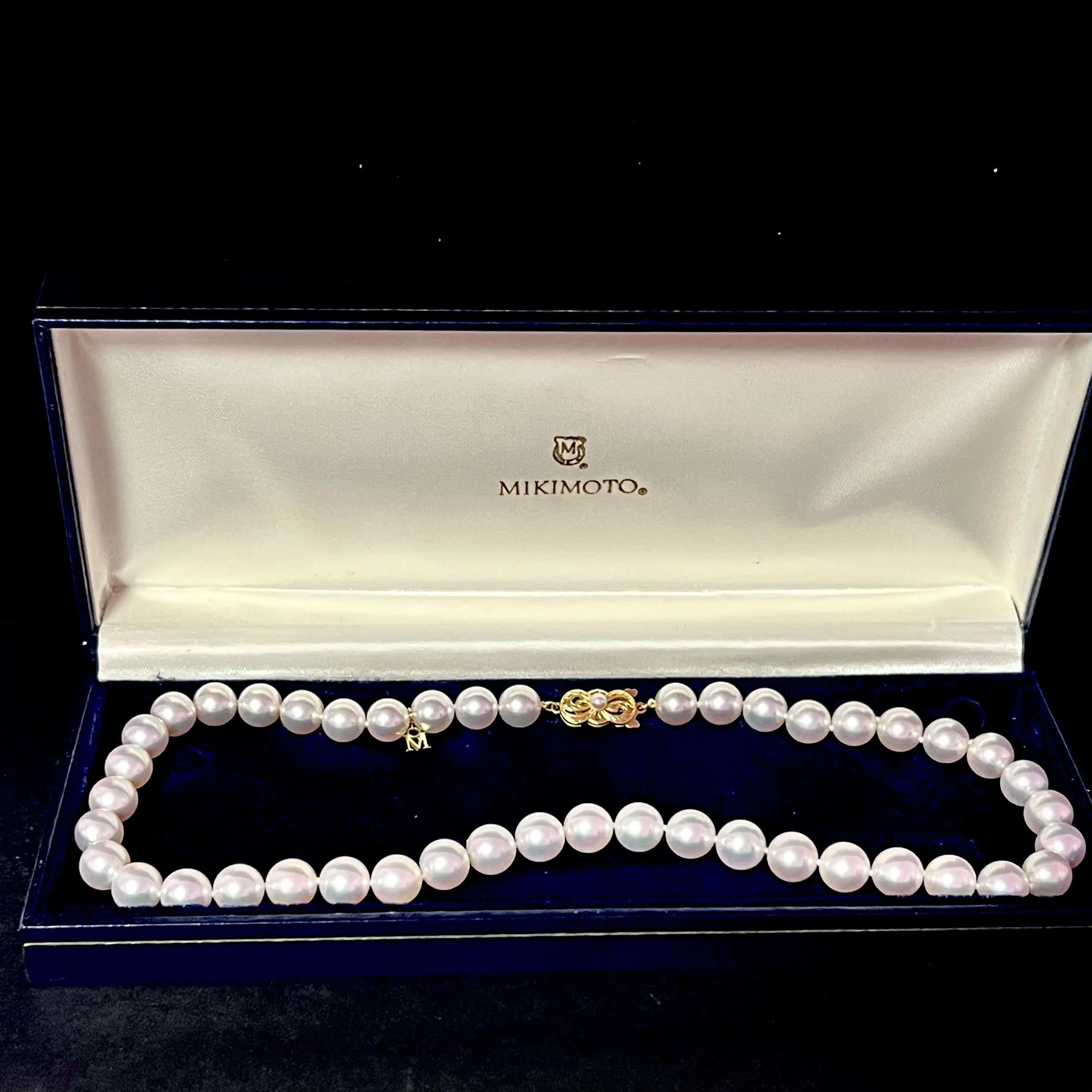 Taille ronde Mikimoto Estate Akoya Collier de perles 17,5