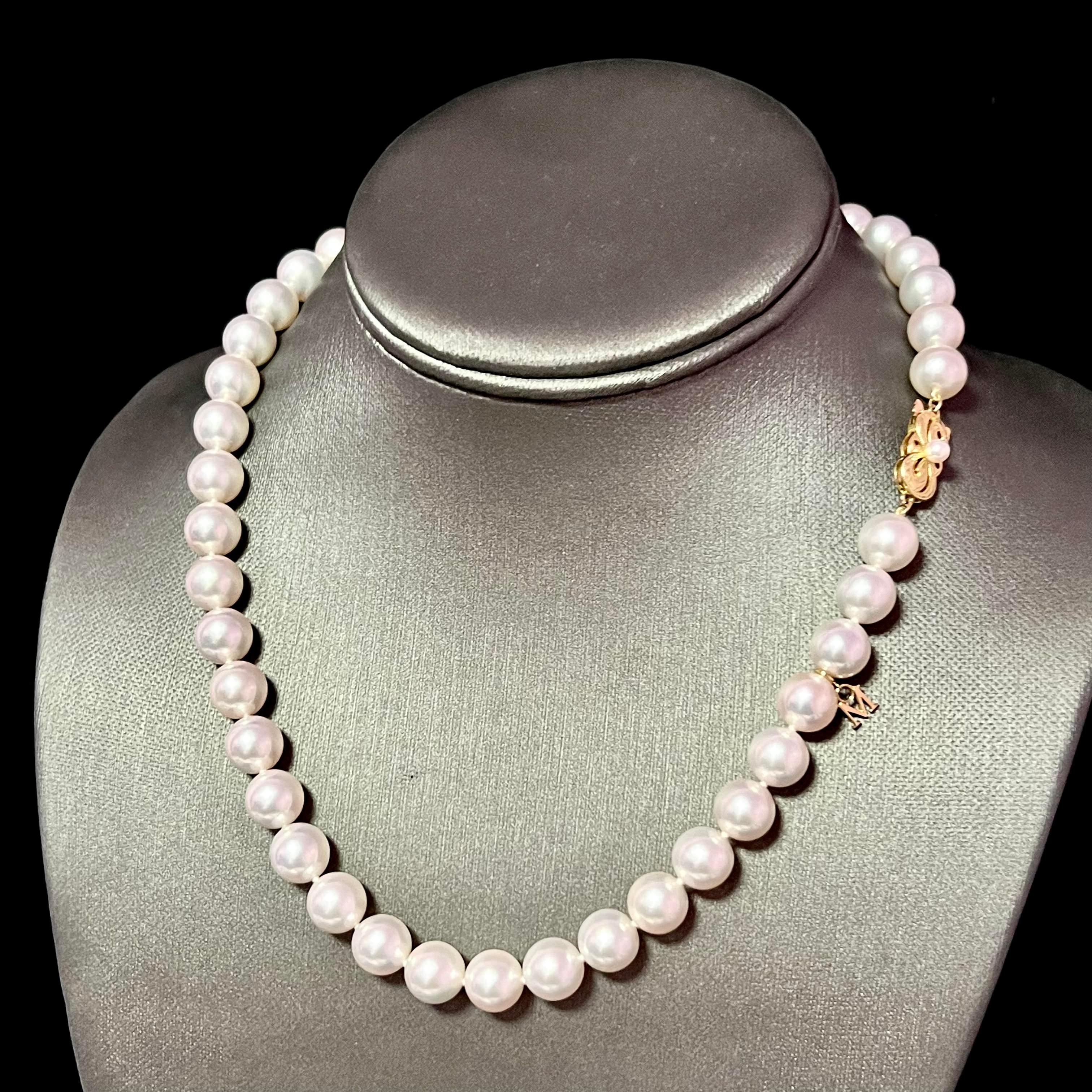 De las mujeres Mikimoto Estate Collar de Perlas Akoya 17,5