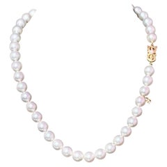 Mikimoto Estate Akoya Pearl Necklace 17.5" 18k Y Gold 9.5 mm Certified 