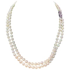 Mikimoto Estate Akoya Pearl Necklace 18 Karat White Gold Certified