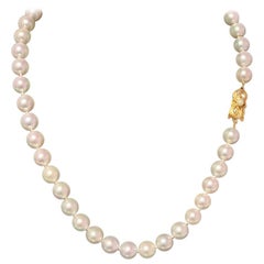 Mikimoto Estate Akoya Pearl Necklace 18 Karat Yellow Gold Certified