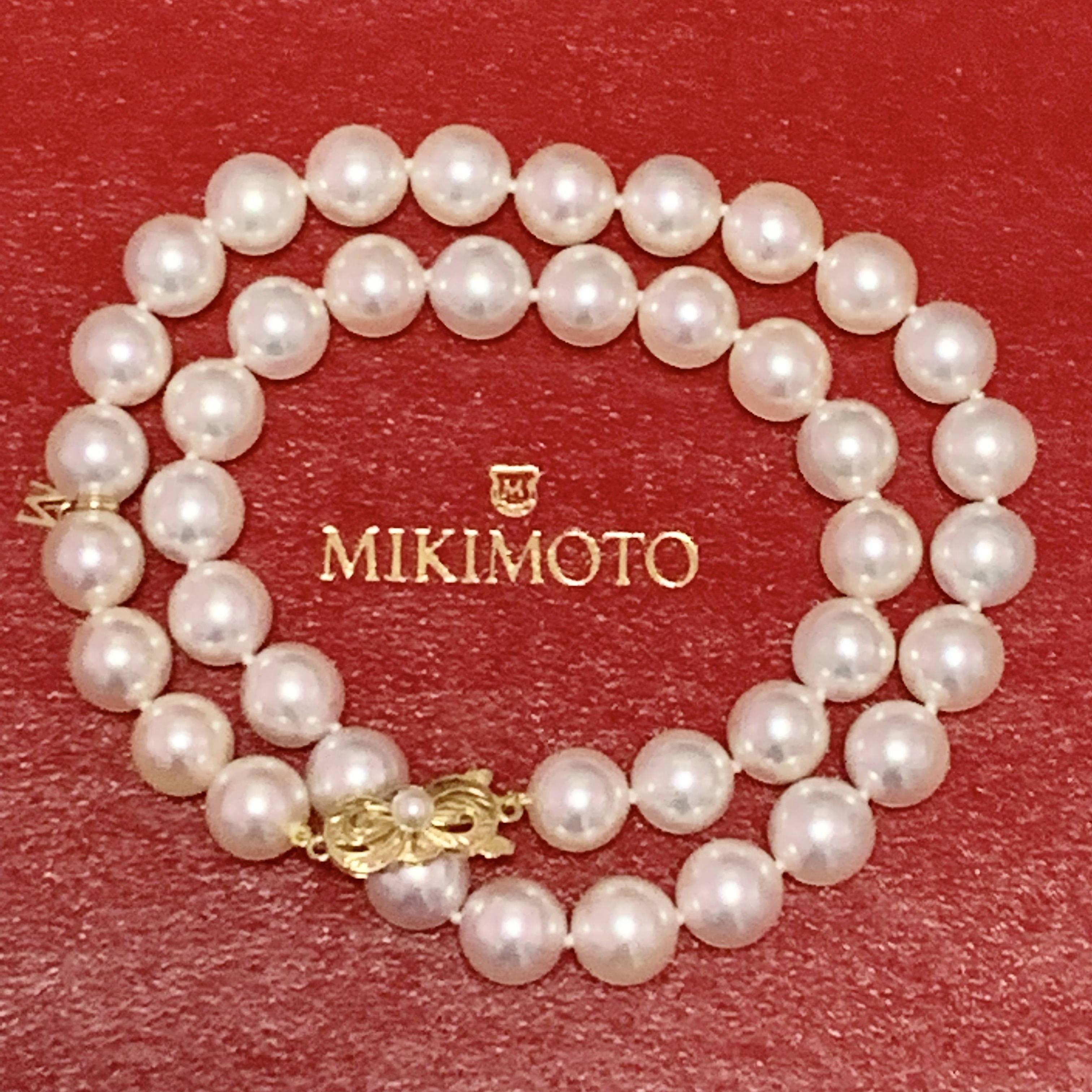 Mikimoto Estate Akoya Pearl Necklace 18k Gold Certified 5