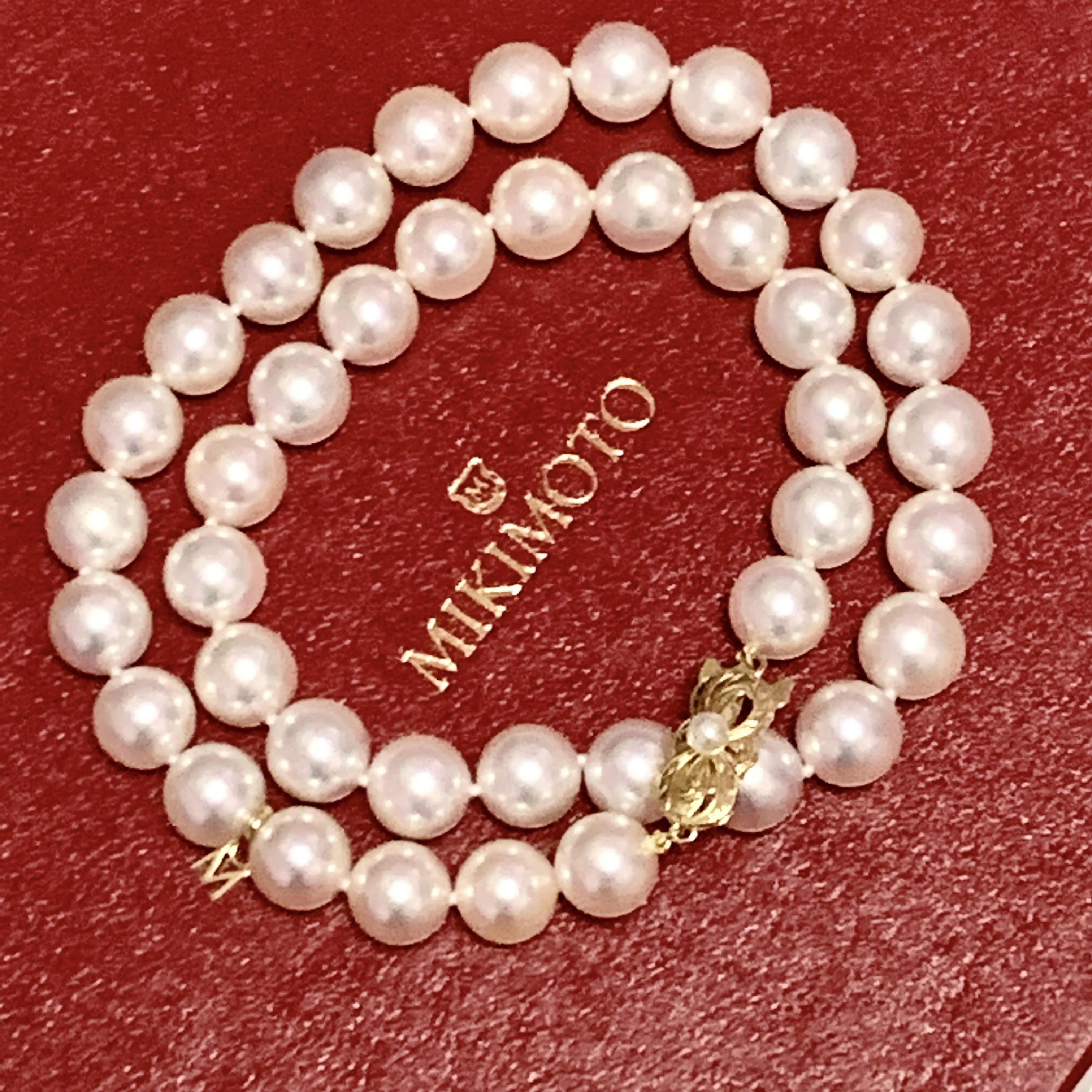 Mikimoto Estate Akoya Pearl Necklace 18k Gold Certified 4