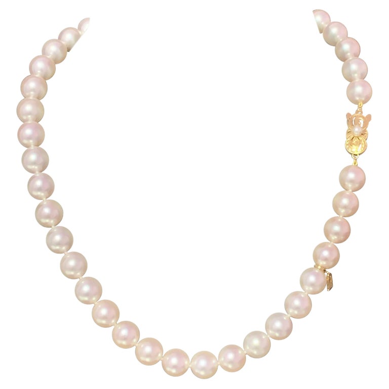 Mikimoto Estate Akoya Pearl Necklace 18k Gold Certified at 1stDibs