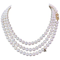 Retro Mikimoto Estate Akoya Pearl Necklace 18k Gold Certified