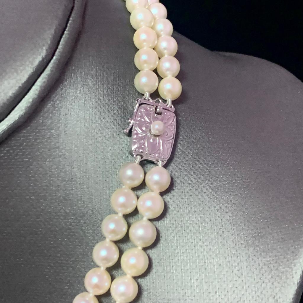 Mikimoto Estate Akoya Pearl Necklace 18 Karat White Gold Certified In Good Condition In Brooklyn, NY