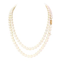 Vintage Mikimoto Estate Akoya Pearl Necklace 18k Y Gold Certified