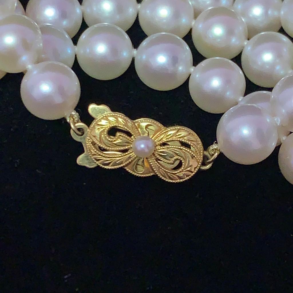 Mikimoto Estate Akoya Pearl Necklace 18 Karat Yellow Gold 36 IN Certified 2