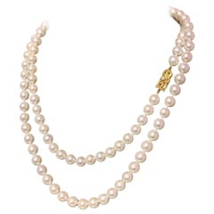 Mikimoto Estate Akoya Pearl Necklace 18 Karat Yellow Gold 36 IN Certified