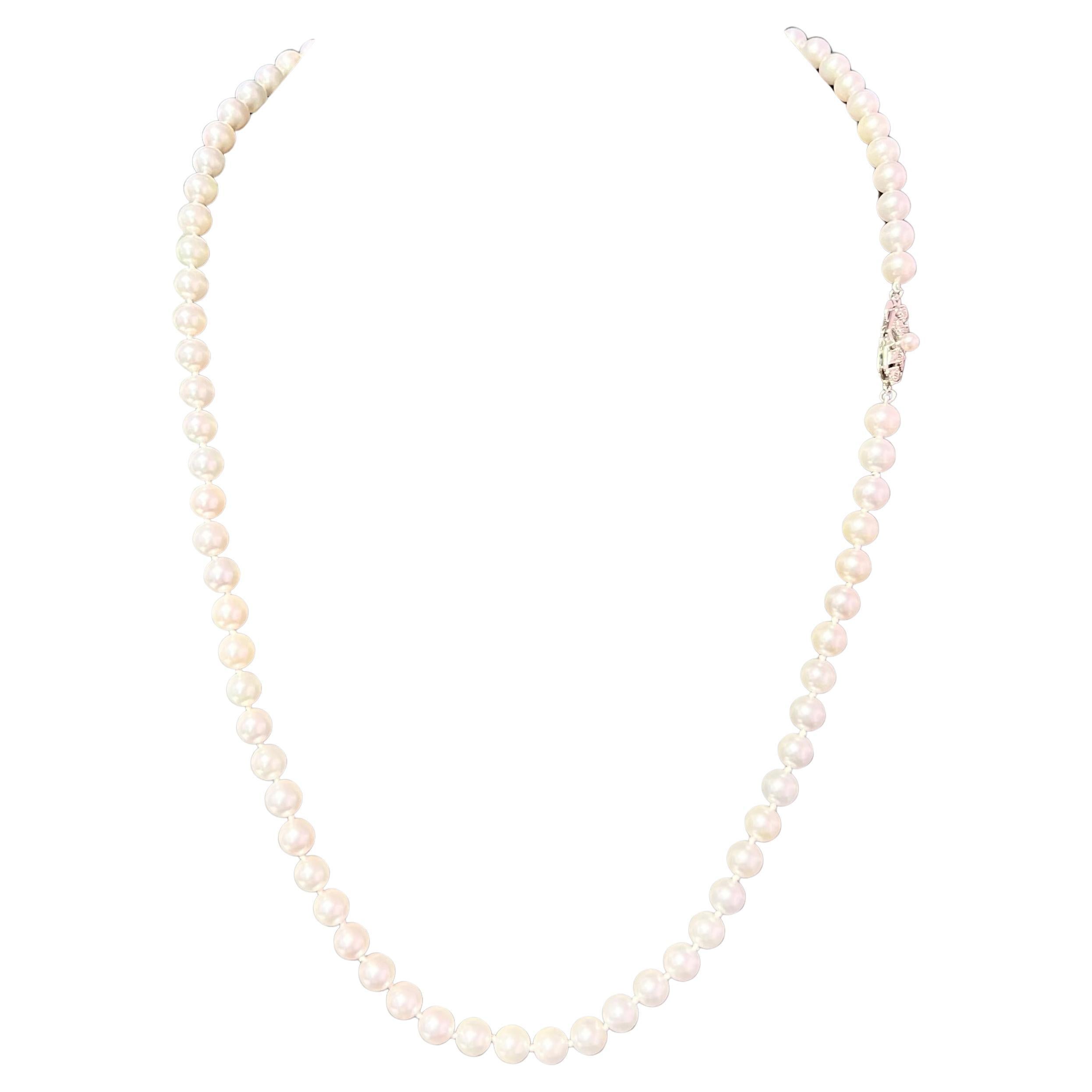 Mikimoto Estate Akoya Collier de perles 24" Argent 7 mm certifié