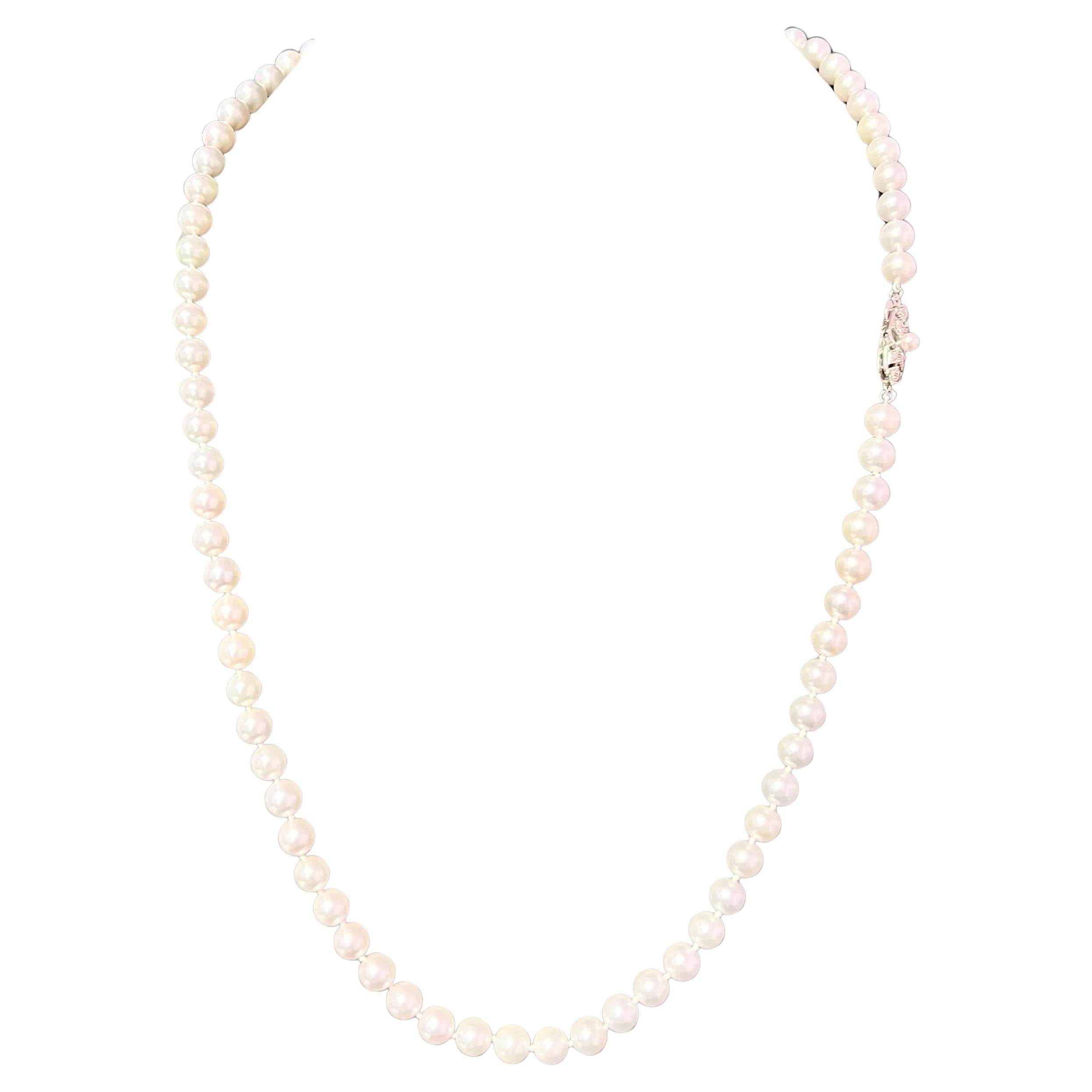 Mikimoto Estate Collana di Perle Akoya 24" in Argento 7 mm Certificata in vendita