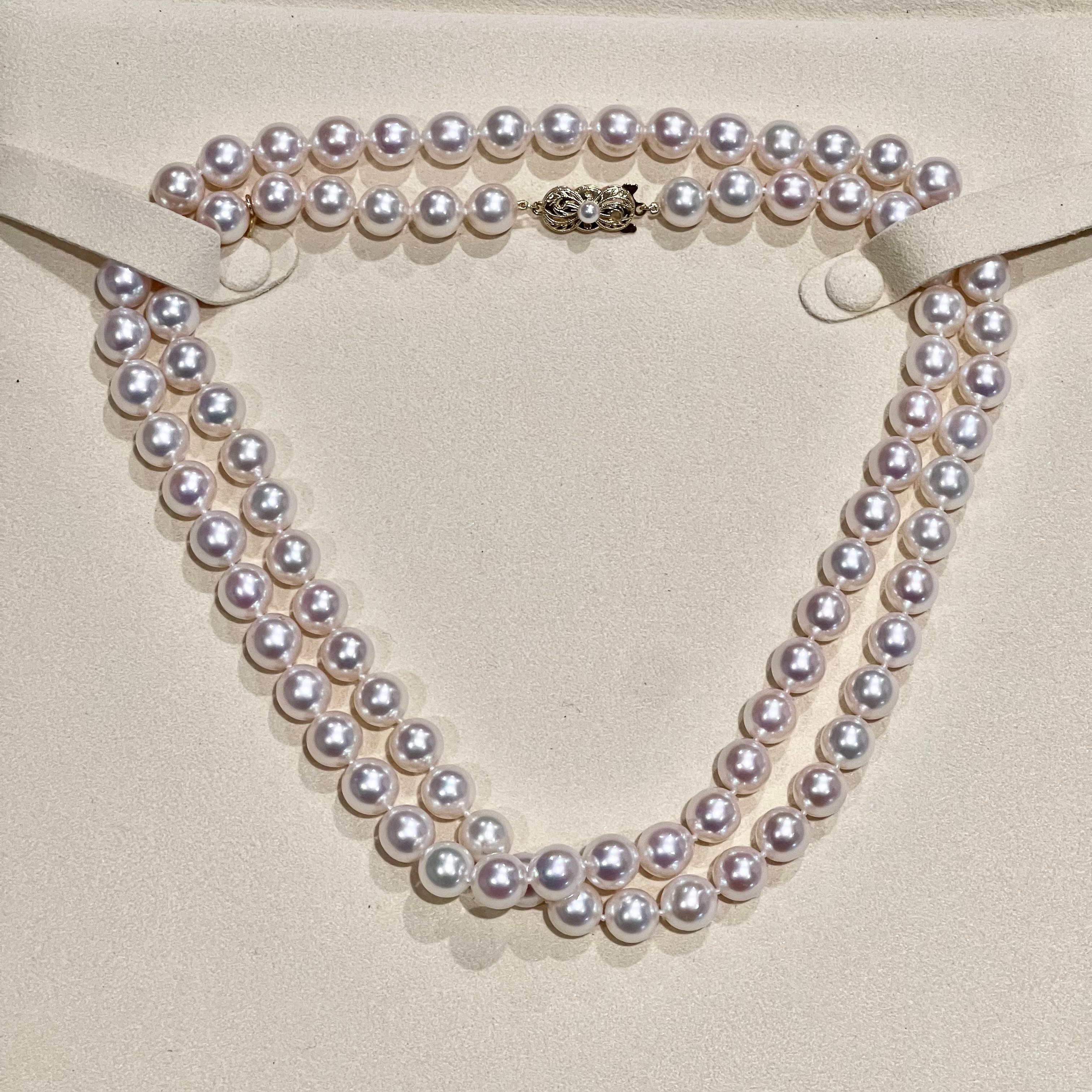Mikimoto Estate Akoya Pearl Necklace 18k Gold Certified For Sale 3