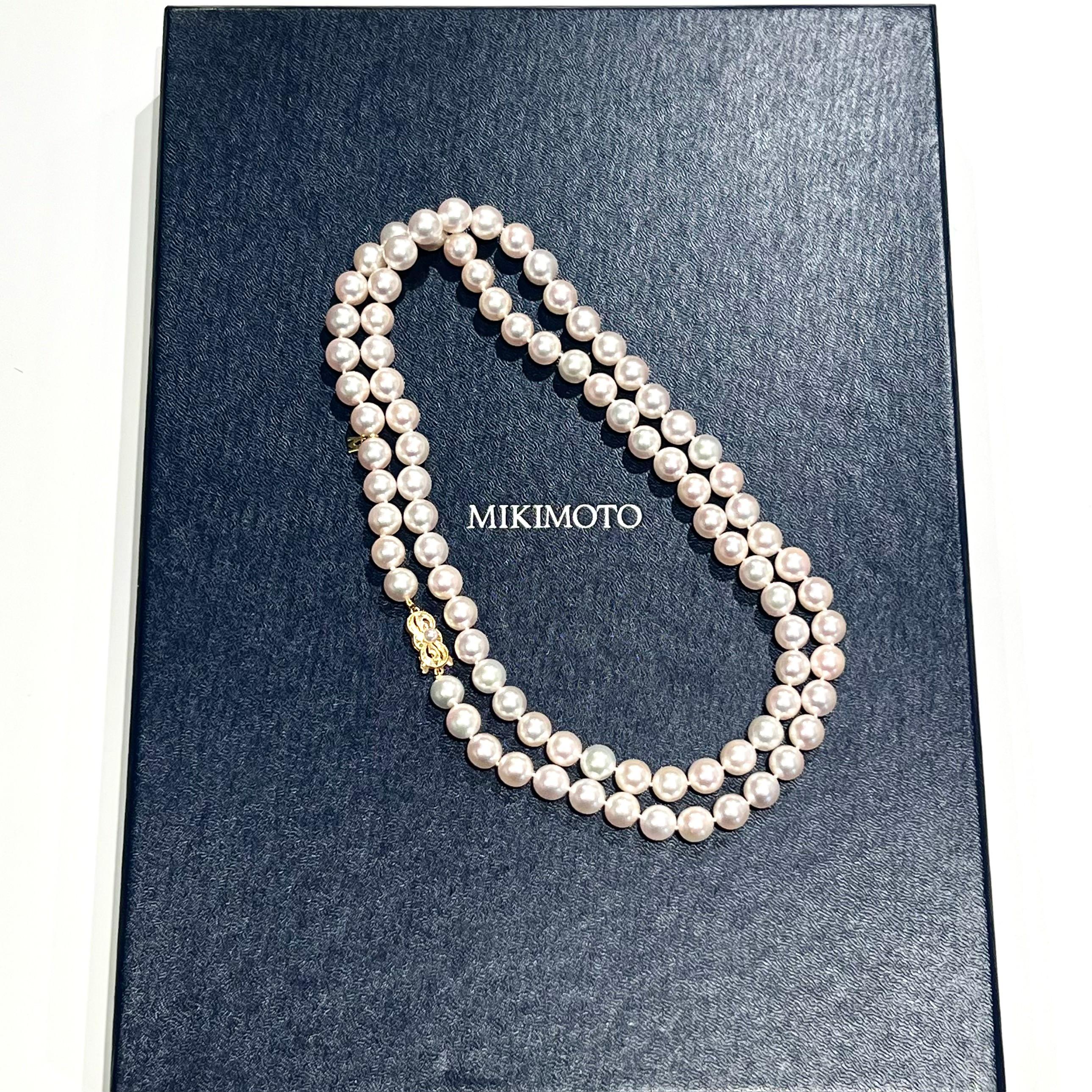 Round Cut Mikimoto Estate Akoya Pearl Necklace 18k Gold Certified For Sale