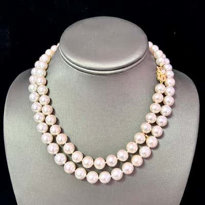 Mikimoto Estate Akoya Pearl Necklace 18k Gold 9.5 mm Certified M35435 ...