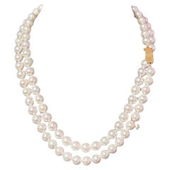 Mikimoto Estate Akoya Pearl Necklace 35" 18k Gold 8.5 mm Certified