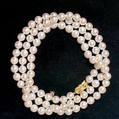 Mikimoto Estate Akoya Pearl Necklace 36" 14k Y Gold 9 mm Certified
