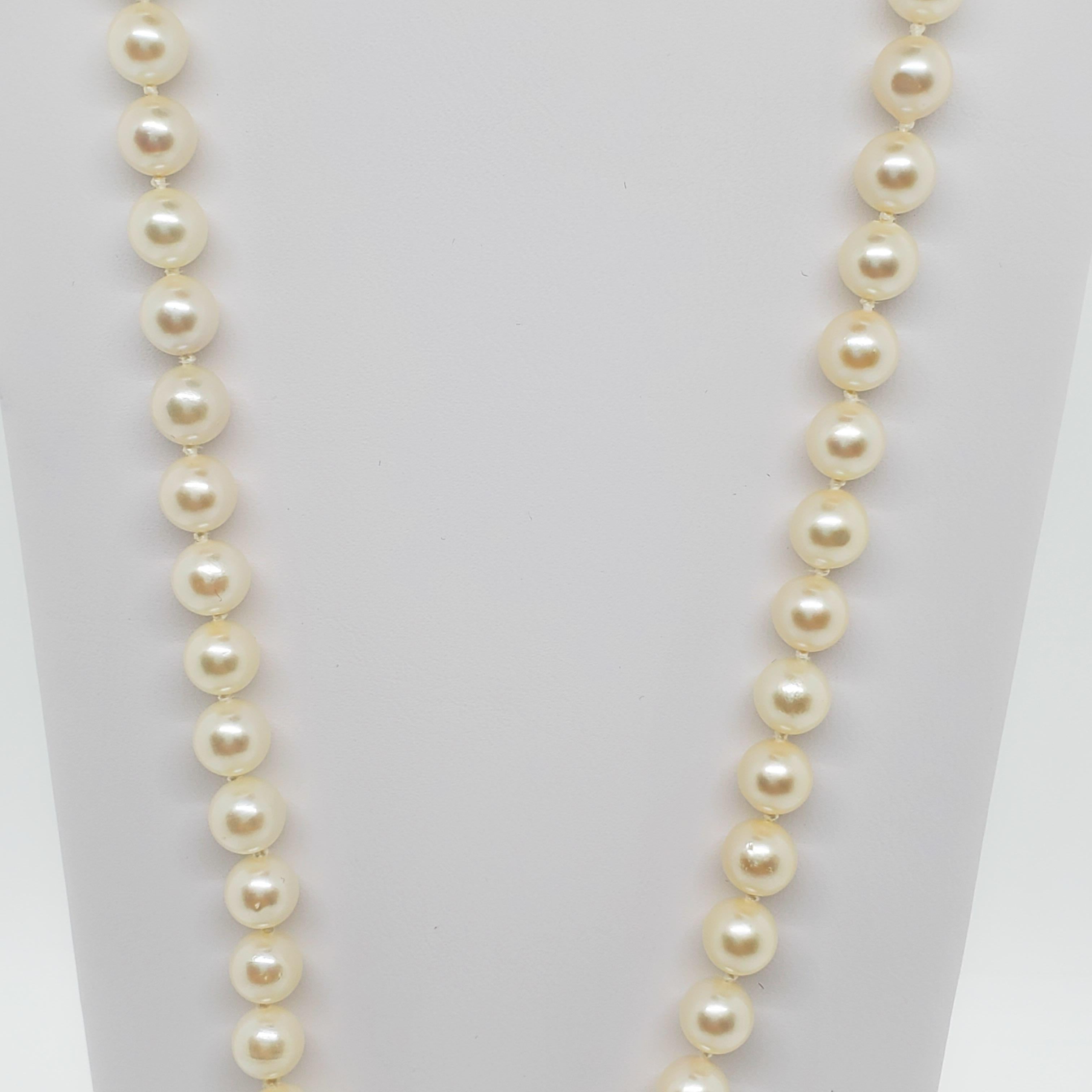Women's or Men's Mikimoto Estate Akoya Pearl Necklace with 18 Karat Yellow Gold Clasp