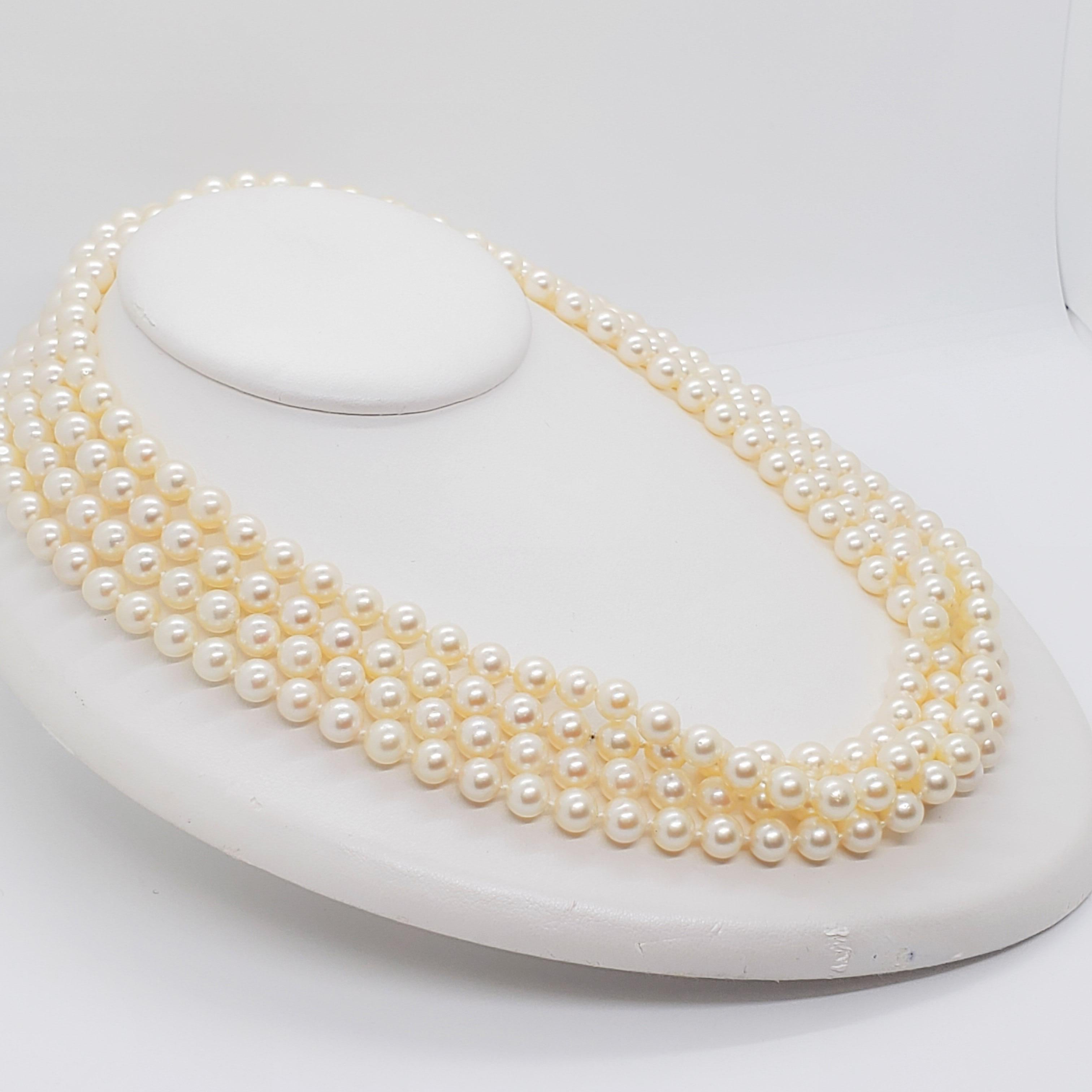 Mikimoto Estate Akoya Pearl Necklace with 18 Karat Yellow Gold Clasp 1