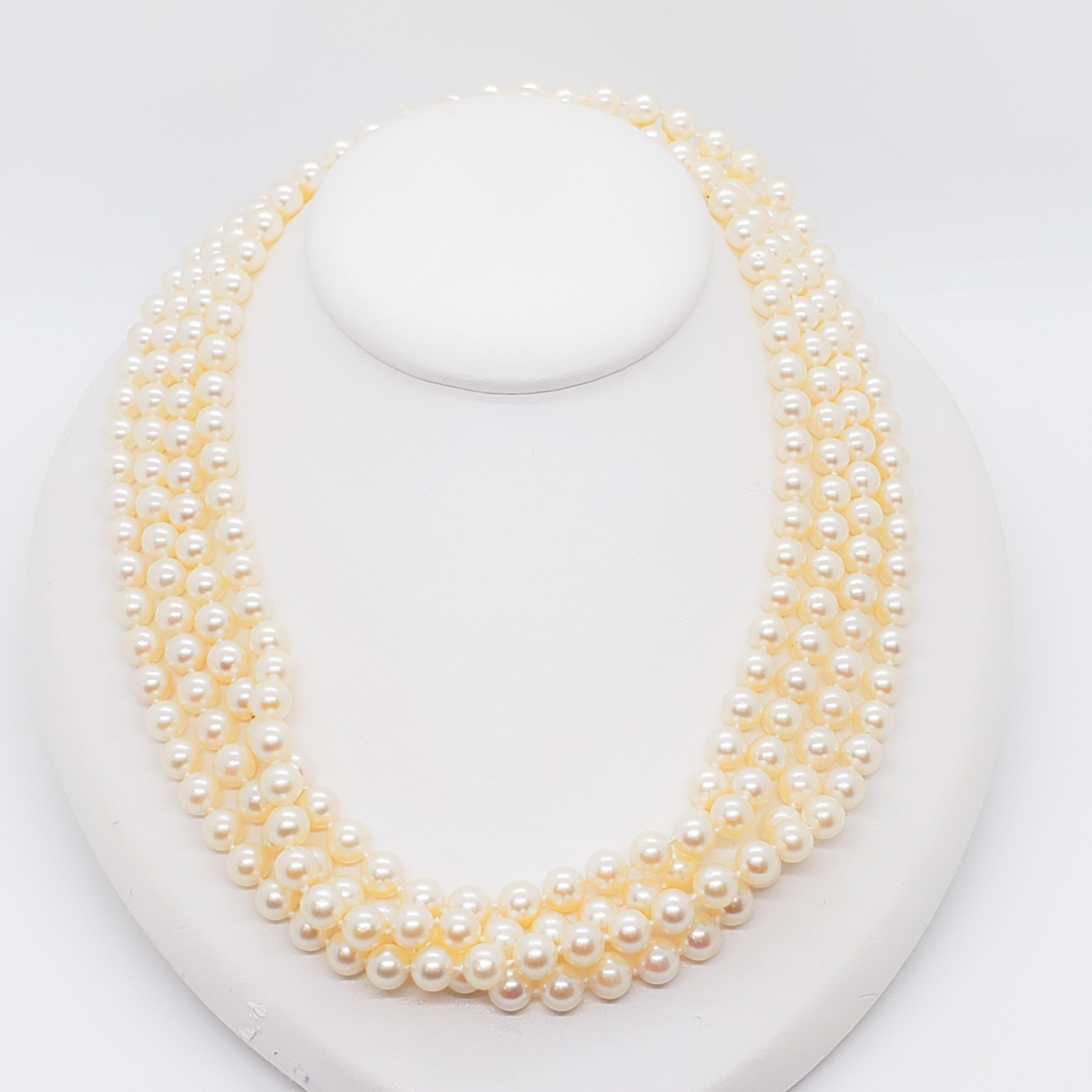 Mikimoto Estate Akoya Pearl Necklace with 18 Karat Yellow Gold Clasp 2