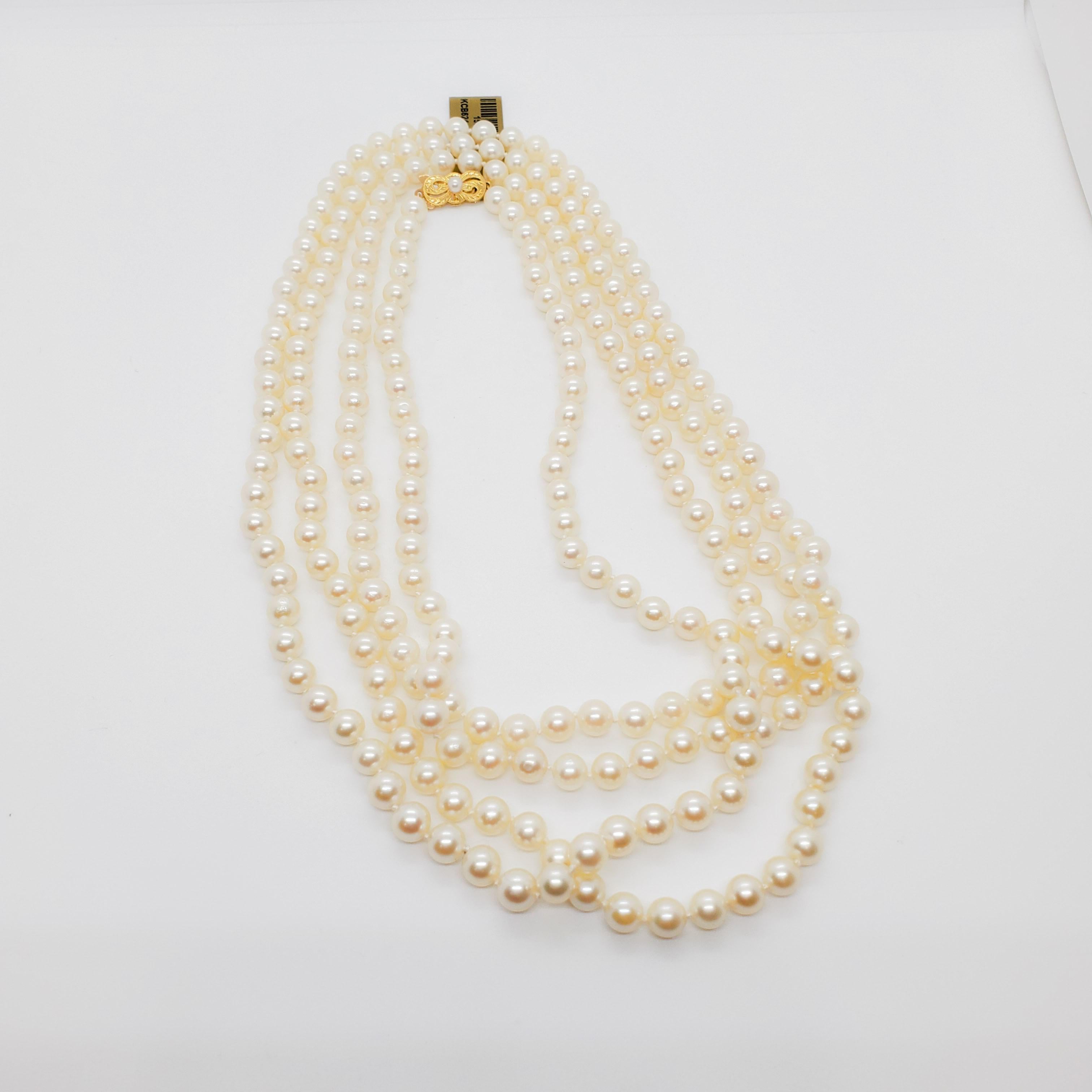 Mikimoto Estate Akoya Pearl Necklace with 18 Karat Yellow Gold Clasp 3